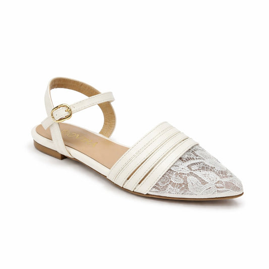 Elegant Lace Flat Slingbacks - A145